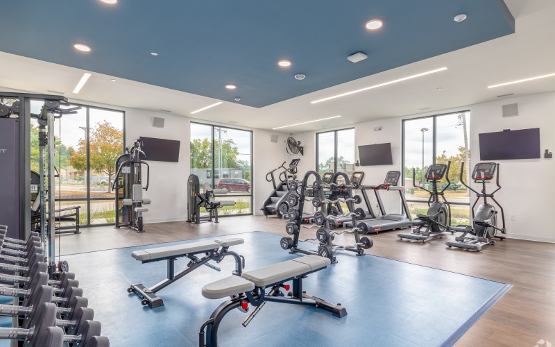 fitness center with windows