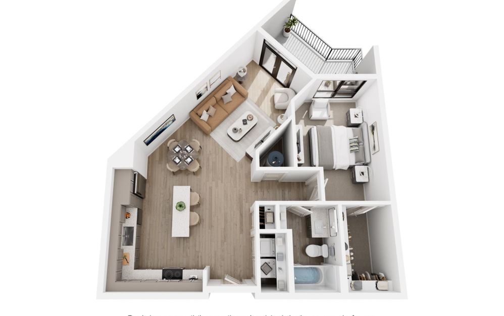 A2.2 - 1 bedroom floorplan layout with 1 bathroom and 842 square feet (3D) A2.2 - 1 bedroom floorplan layout with 1 bathroom and 842 square feet (3D)