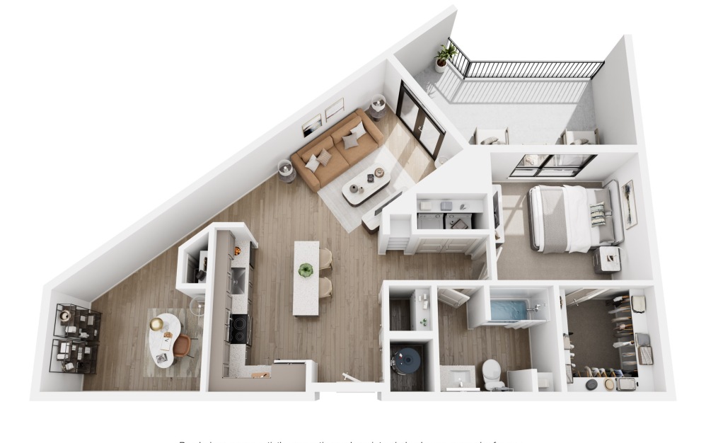 A3 - 1 bedroom floorplan layout with 1 bathroom and 941 square feet (3D) A3 - 1 bedroom floorplan layout with 1 bathroom and 941 square feet (3D)