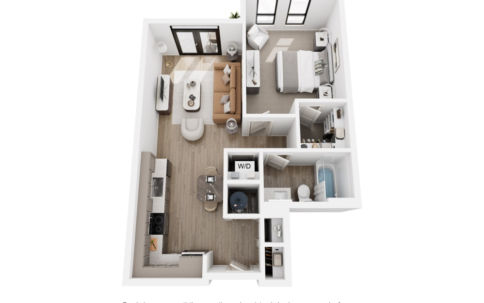 A7 - 1 bedroom floorplan layout with 1 bathroom and 663 - 716 square feet (3D) A7 - 1 bedroom floorplan layout with 1 bathroom and 663 - 716 square feet (3D)