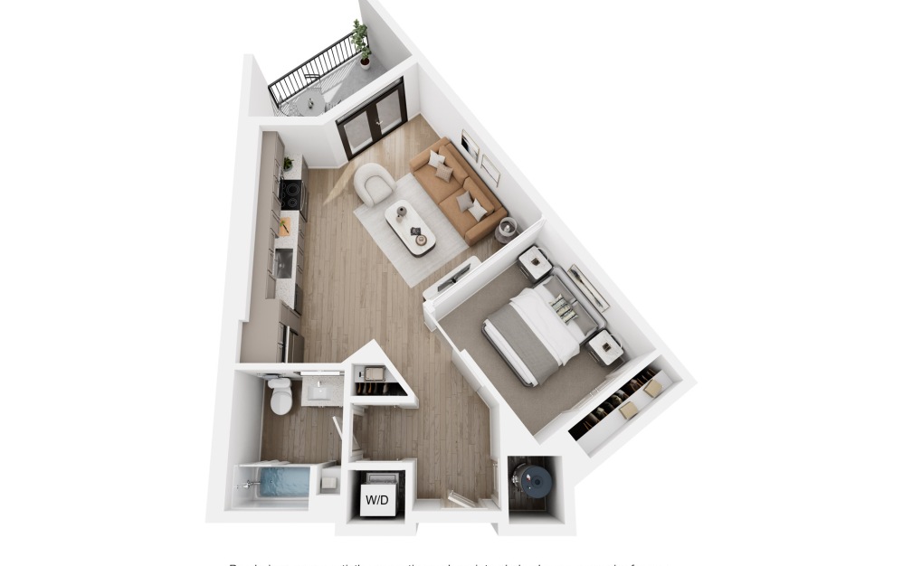 S2 - Studio floorplan layout with 1 bathroom and 643 square feet (3D) S2 - Studio floorplan layout with 1 bathroom and 643 square feet (3D)