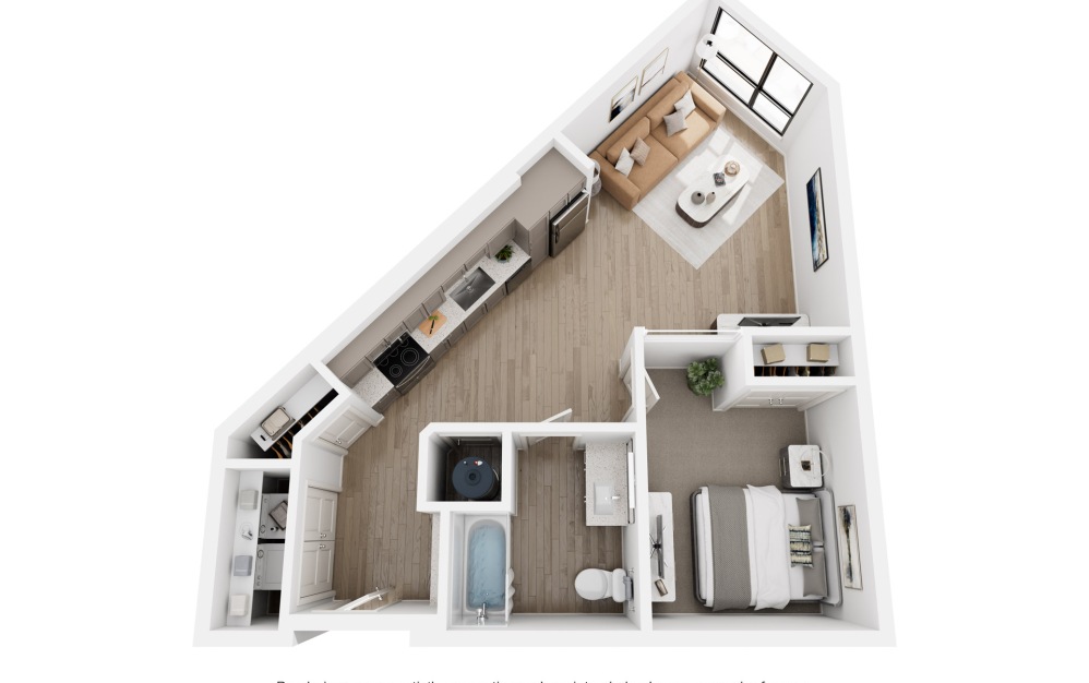 S3.A - Studio floorplan layout with 1 bathroom and 689 square feet (3D) S3.A - Studio floorplan layout with 1 bathroom and 689 square feet (3D)